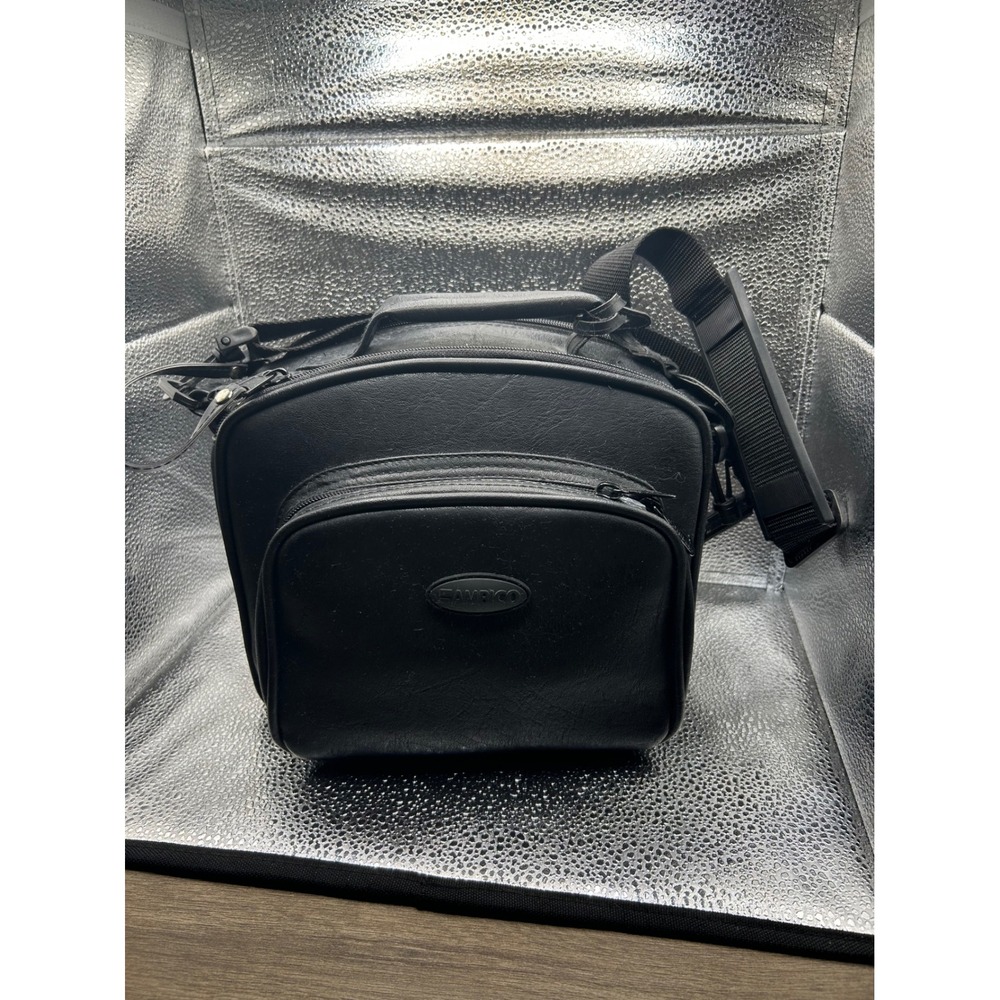 Ambico Black Faux Leather Camera Bag Padded Shoulder Strap Multi-Pocket Vintage